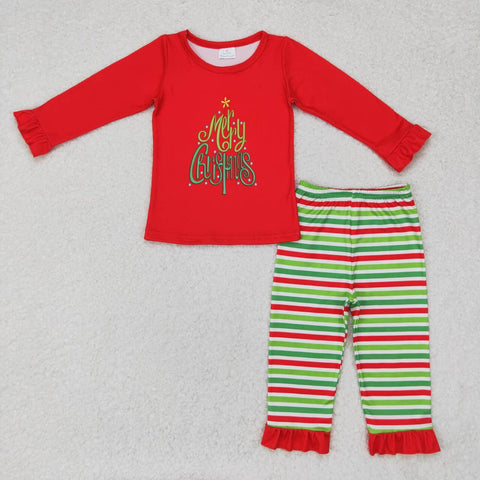 GLP1282 Merry Christmas Red Stripe Girls Pajamas Set