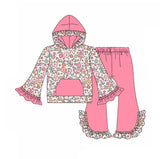 GLP1285 Flower Pink Ruffles Hoodie Girls Set