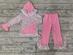 GLP1285 Flower Pink Ruffles Hoodie Girls Set