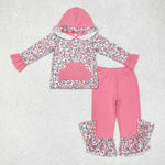 GLP1285 Flower Pink Ruffles Hoodie Girls Set