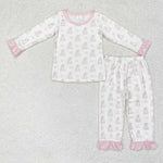 GLP1311 Bamboo Halloween Ghost Pink Girls Pajamas Set