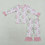 GLP1320 Bamboo Christmas Santa Pink Girls Pajamas Set