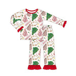 GLP1321 Bamboo Christmas Trees Cake Red Girls Pajamas Set