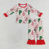 GLP1321 Bamboo Christmas Trees Cake Red Girls Pajamas Set