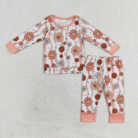 GLP1356 Bamboo Autumn Flower Orange Girls Pajamas Set