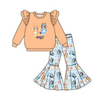 GLP1363 Cartoon Blue Dog Flower Orange Girls Set