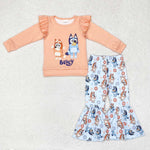 GLP1363 Cartoon Blue Dog Flower Orange Girls Set