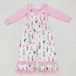 GLP1368 Christmas Soldier Trees Pink Overall Girl's Set