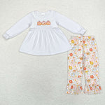 GLP1378 Embroidery Pumpkin Flower Orange Girls Set