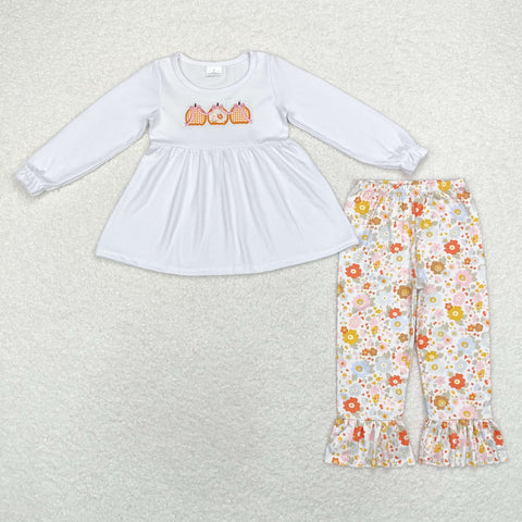 GLP1378 Embroidery Pumpkin Flower Orange Girls Set