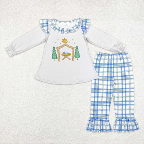 GLP1381 Jesus Pray Blue Plaid Girls Set