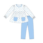 GLP1383 Tie Bow Blue Girls Set