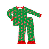 GLP1387 Bamboo Christmas Candy Cane Green Girls Pajamas Set