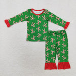 GLP1387 Bamboo Christmas Candy Cane Green Girls Pajamas Set