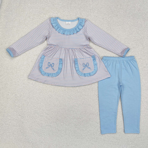 GLP1389 Embroidery Tie Bow Sky Blue Girls Set