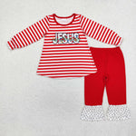 GLP1392 Christmas Jesus Red Stripe Girls Set