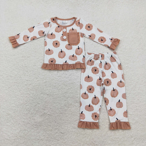 GLP1402 Bamboo Pumpkin Plaid Girls Pajamas Set