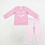 GLP1825 Embroidery Halloween Pumpkin Pink Girls Set