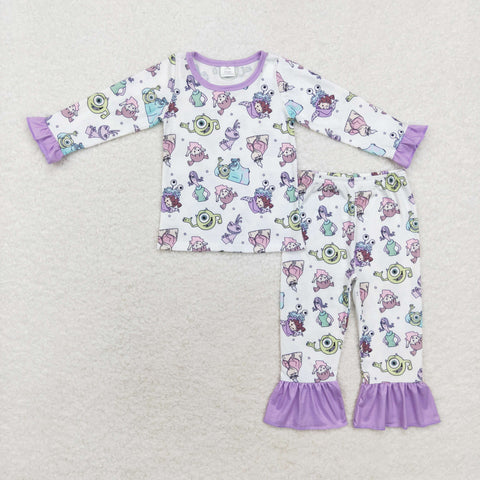 GLP1424 Bamboo Cartoon Monsters Girls Pajamas Set