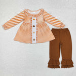 GLP1435 Embroidery Thanksgiving Turkey Orange Plaid Girls Set