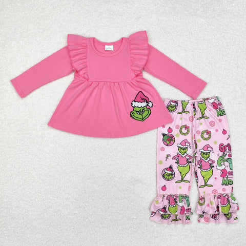 GLP1453 Embroidery Christmas Green Animal Pink Girls Set