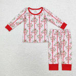 GLP1476 Bamboo Christmas Tie Bow Red Girls Pajamas Set