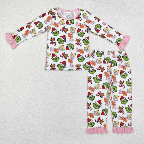 GLP1477 Christmas Green Animal Pink Girls Pajamas Set