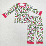 GLP1478 Christmas Green Animal Trees Girls Pajamas Set