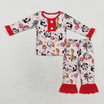 GLP1479 Christmas Cartoon Mouse Red Girls Pajamas Set