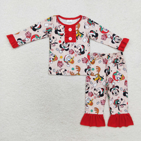 GLP1479 Christmas Cartoon Mouse Red Girls Pajamas Set