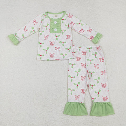 GLP1487 Christmas Coquette Bows Green Girls Pajamas Set