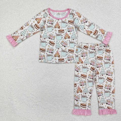 GLP1502 Bamboo Camping Foods Pink Girls Pajamas Set