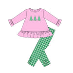GLP1505 Christmas Trees Green Plaid  Girls Set