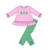 GLP1505 Christmas Trees Green Plaid  Girls Set