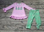 GLP1505 Christmas Trees Green Plaid  Girls Set