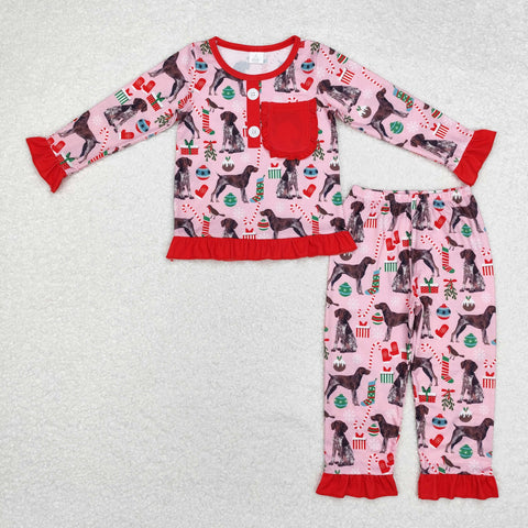 GLP1522 Bamboo Christmas Dog Gift Pink Girls Pajamas Set