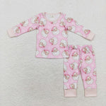 GLP1528 Bamboo Christmas Santa Pink Girls Pajamas Set