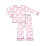 GLP1534 Bamboo Christmas Santa Pink Girls Pajamas Set