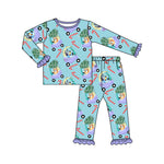 GLP1535 Bamboo Christmas Cartoon Blue Dog Girls Pajamas Set