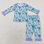 GLP1535 Bamboo Christmas Cartoon Blue Dog Girls Pajamas Set