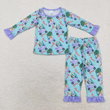 GLP1535 Bamboo Christmas Cartoon Blue Dog Girls Pajamas Set