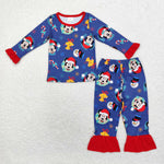 GLP1537 Christmas Cartoon Mouse Blue Girls Pajamas Set