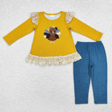 GLP1542 Embroidery Thanksgiving Turkey Girls Set