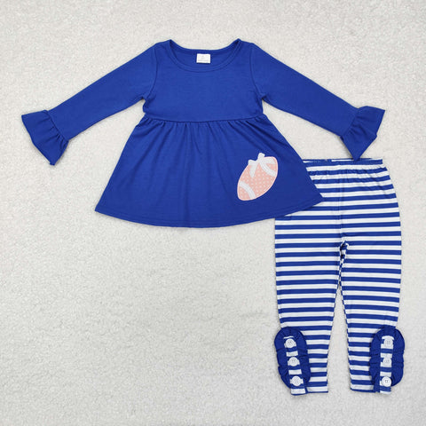 GLP1547 Embroidery Football Blue Stripe Girls Set