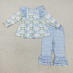 GLP1548 Pumpkin Tie Bow Blue Girls Set