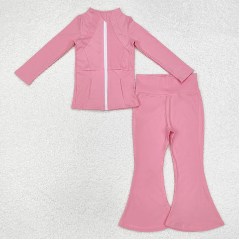 GLP1554 Solid Pink Color Sports Yoga Girls 2 pcs set