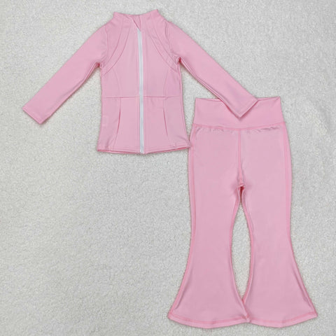 GLP1557 Solid Pink Color Sports Yoga Girls 2 pcs set