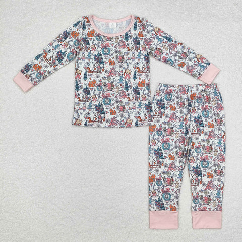 GLP1576 Bamboo Christmas Cartoon Pink Girls Pajamas Set