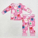 GLP1581 Bamboo Christmas Santa Gift Pink Girls Pajamas Set