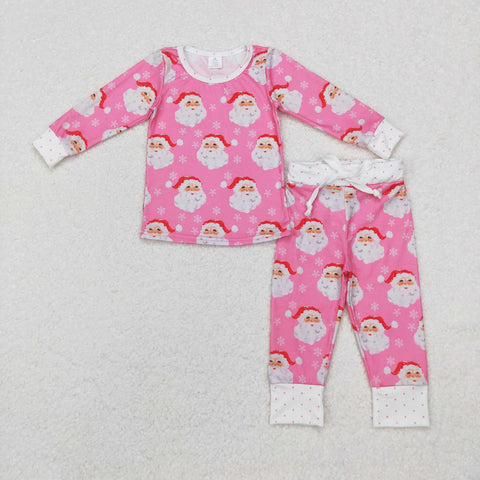 GLP1583 Bamboo Christmas Santa Pink Girls Pajamas Set